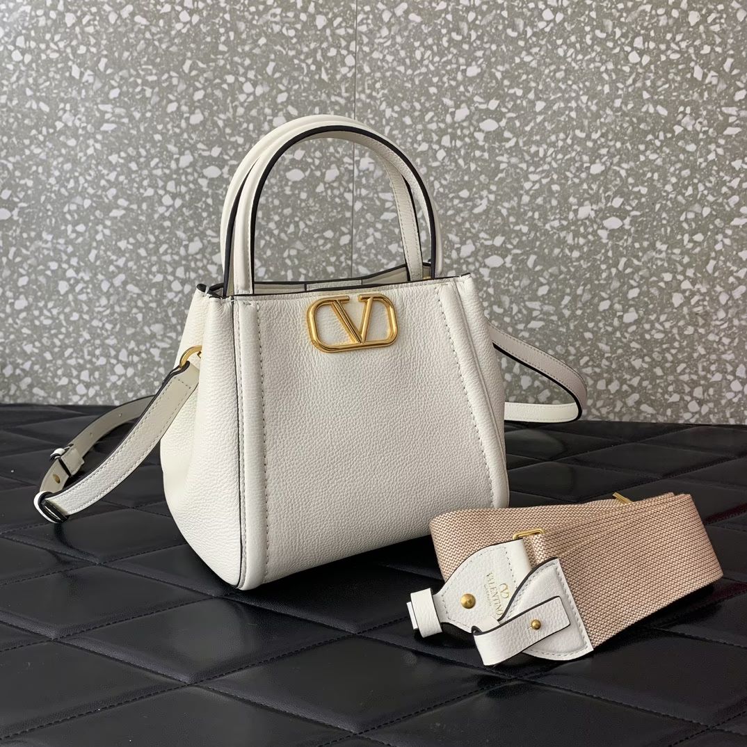 Valentino Garavani Alltime Small Handbag in Ivory Grainy Calfskin